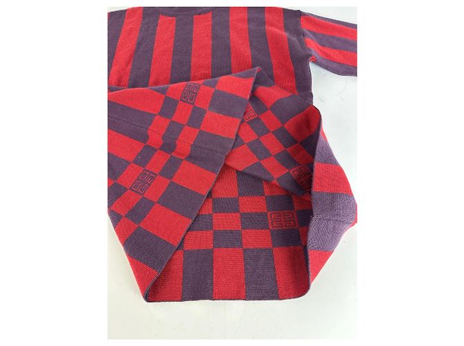 Vintage Givenchy 4G Logo Strickpullover mit Stehkragen gestreift in Rot und Lila M - Ansicht 10