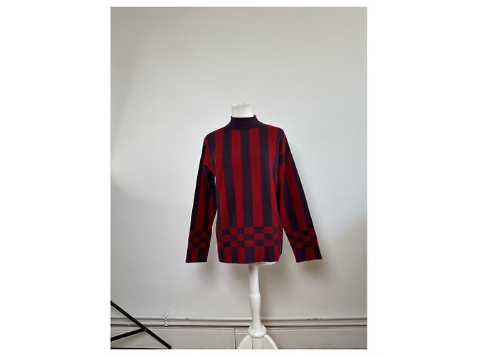 Vintage Givenchy 4G Logo Strickpullover mit Stehkragen gestreift in Rot und Lila M - Ansicht 13
