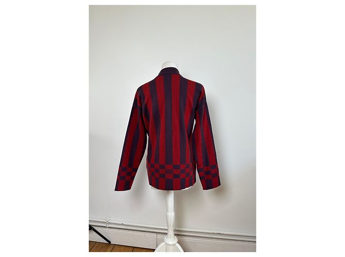 Vintage Givenchy 4G Logo Strickpullover mit Stehkragen gestreift in Rot und Lila M - Ansicht 14