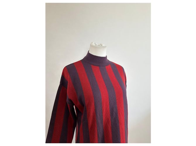 Vintage Givenchy 4G Logo Strickpullover mit Stehkragen gestreift in Rot und Lila M - Ansicht 15