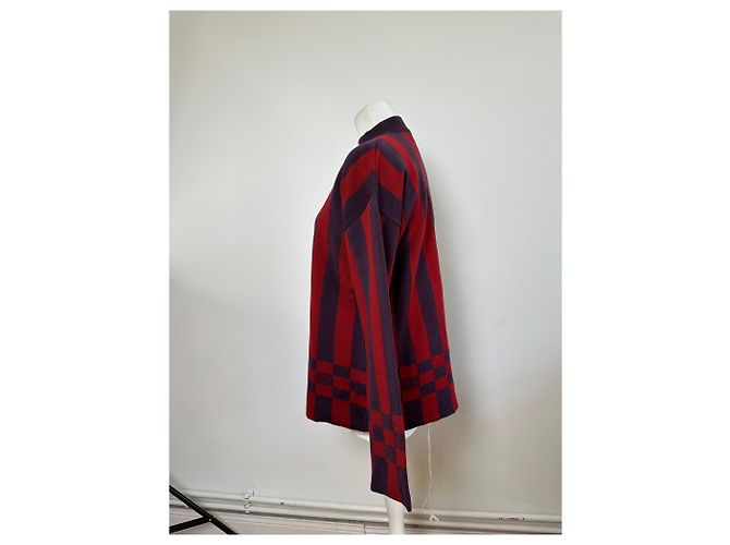 Vintage Givenchy 4G Logo Strickpullover mit Stehkragen gestreift in Rot und Lila M - Ansicht 2