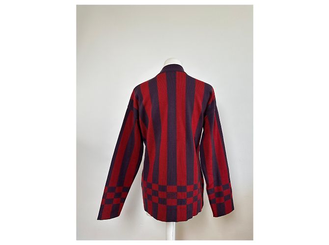Vintage Givenchy 4G Logo Strickpullover mit Stehkragen gestreift in Rot und Lila M - Ansicht 3