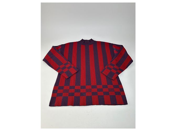 Vintage Givenchy 4G Logo Strickpullover mit Stehkragen gestreift in Rot und Lila M - Ansicht 4