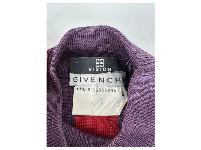 Vintage Givenchy 4G Logo Strickpullover mit Stehkragen gestreift in Rot und Lila M - Ansicht 5