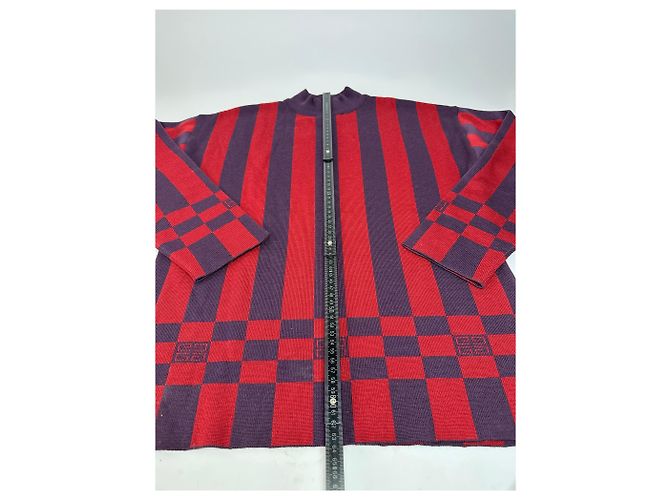 Vintage Givenchy 4G Logo Strickpullover mit Stehkragen gestreift in Rot und Lila M - Ansicht 6