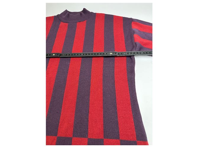 Vintage Givenchy 4G Logo Strickpullover mit Stehkragen gestreift in Rot und Lila M - Ansicht 7