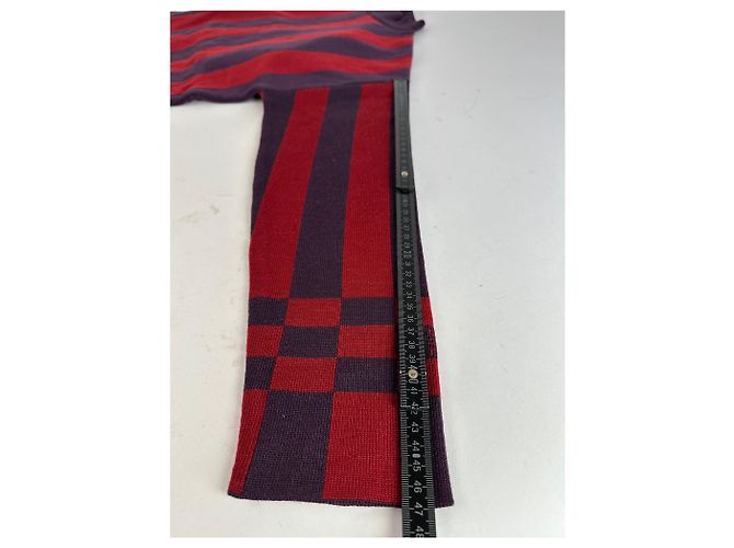 Vintage Givenchy 4G Logo Strickpullover mit Stehkragen gestreift in Rot und Lila M - Ansicht 9