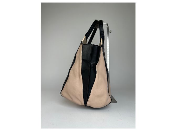 Chloé Vintage Chloe Leder Tote Bag Nude Schwarz Beige - Ansicht 5