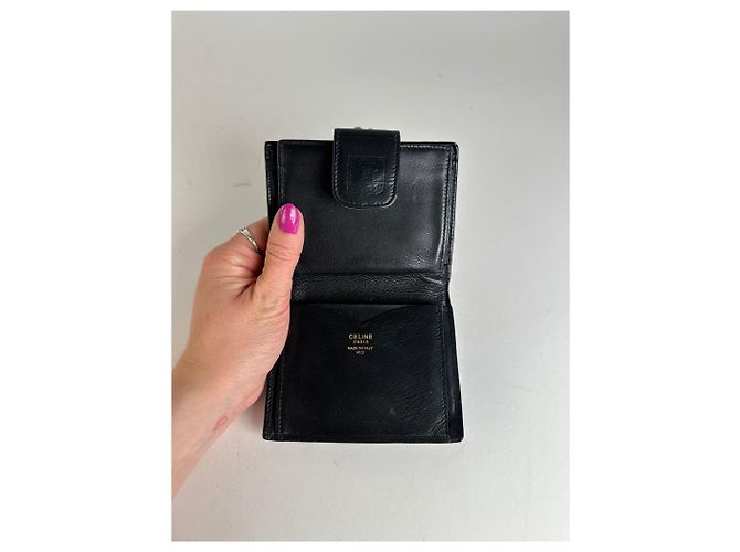 Céline Vintage Celine Triomphe Embossed Leather Bifold Wallet Black - view 4