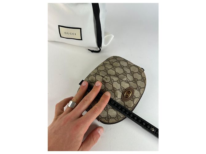 Mini Pochette Vintage Gucci GG Supreme in Tela Beige Marrone - vista 11