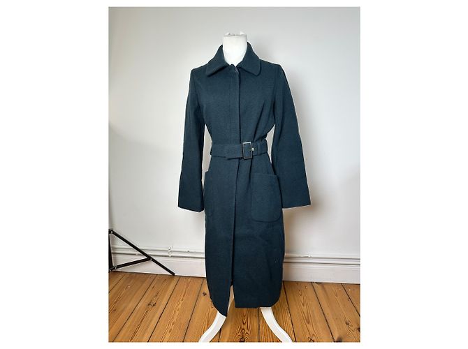 Céline Vintage Celine Paris Wollmantel mit einem Knopf und Gürtel, teal S Blau - Ansicht 12