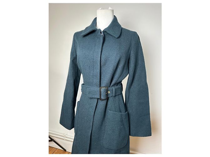 Céline Vintage Celine Paris Wollmantel mit einem Knopf und Gürtel, teal S Blau - Ansicht 13