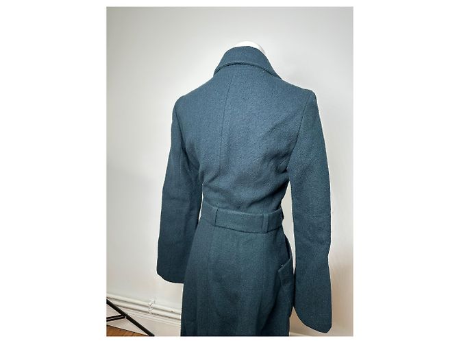 Céline Vintage Celine Paris Wollmantel mit einem Knopf und Gürtel, teal S Blau - Ansicht 14