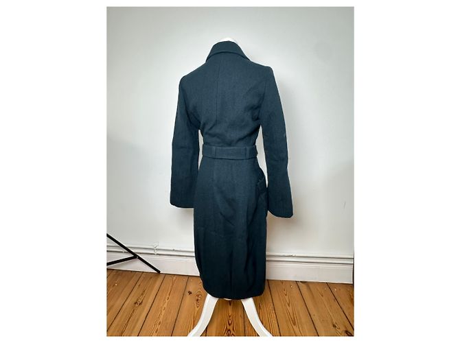 Céline Vintage Celine Paris Wollmantel mit einem Knopf und Gürtel, teal S Blau - Ansicht 2