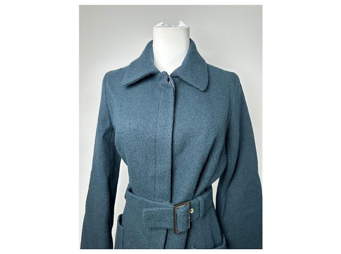 Céline Vintage Celine Paris Wollmantel mit einem Knopf und Gürtel, teal S Blau - Ansicht 4