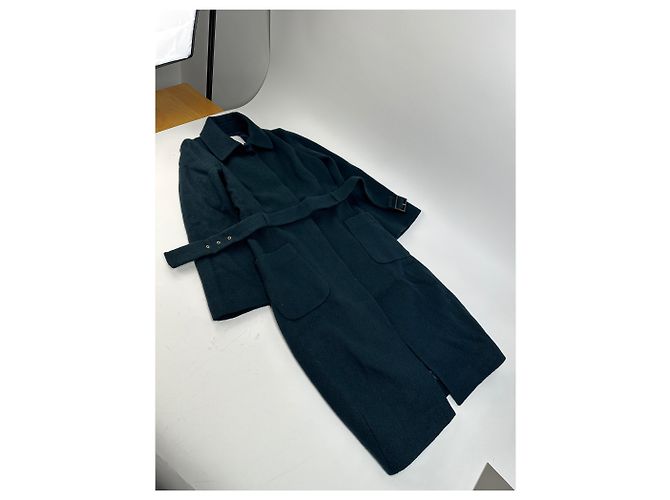 Céline Vintage Celine Paris Wollmantel mit einem Knopf und Gürtel, teal S Blau - Ansicht 5