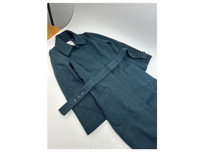 Céline Vintage Celine Paris Wollmantel mit einem Knopf und Gürtel, teal S Blau - Ansicht 6