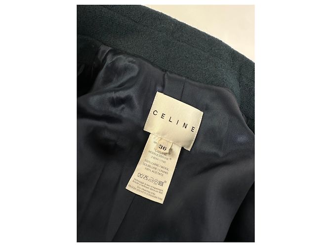 Céline Vintage Celine Paris Wollmantel mit einem Knopf und Gürtel, teal S Blau - Ansicht 8