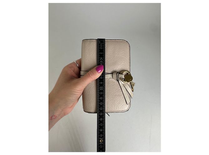 Vintage Chloé Alphabet Grained Leather Compact Wallet Nude Beige - view 11