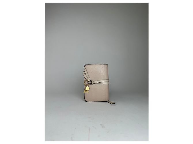 Vintage Chloé Alphabet Grained Leather Compact Wallet Nude Beige - view 12