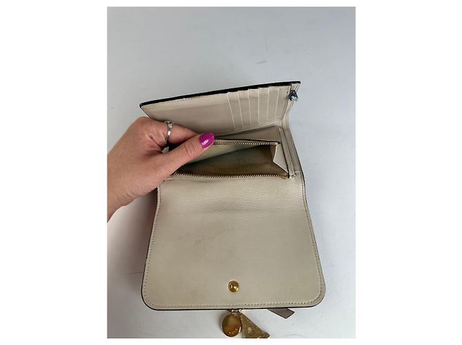 Vintage Chloé Alphabet Grained Leather Compact Wallet Nude Beige - view 6