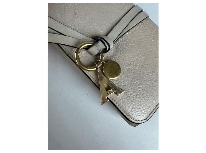 Vintage Chloé Alphabet Grained Leather Compact Wallet Nude Beige - view 8