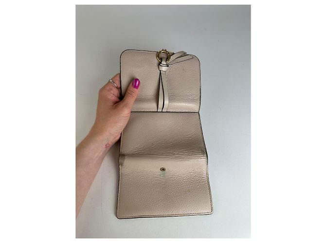 Vintage Chloé Alphabet Grained Leather Compact Wallet Nude Beige - view 9