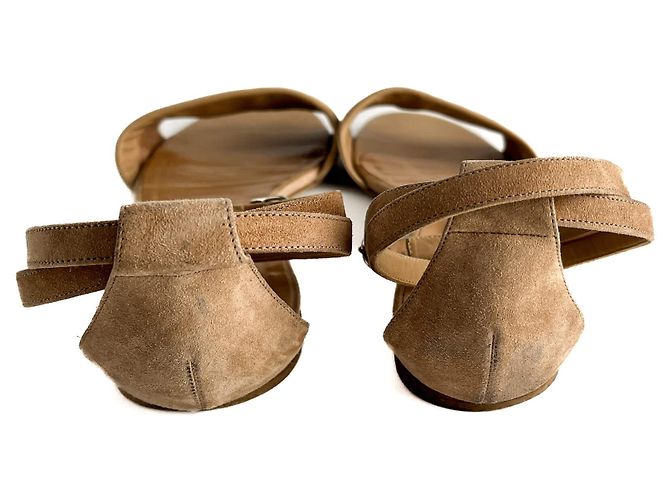 Hermès Sandali in pelle e velluto con cinturini incrociati 40 Beige - vista 3