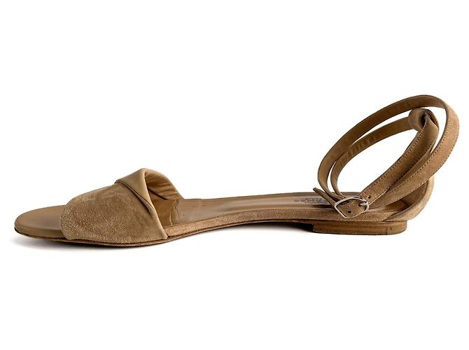 Hermès Sandali in pelle e velluto con cinturini incrociati 40 Beige - vista 7