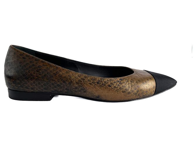 Timeless Chanel Bailarinas de cuero impresas con punta cap 40C serpiente metálica Dorado - vista 5