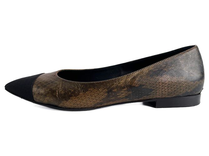 Timeless Chanel Bailarinas de cuero impresas con punta cap 40C serpiente metálica Dorado - vista 7