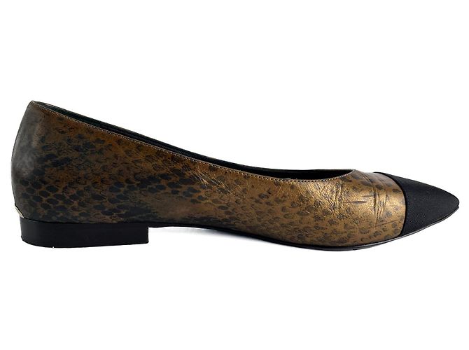 Timeless Chanel Bailarinas de cuero impresas con punta cap 40C serpiente metálica Dorado - vista 8