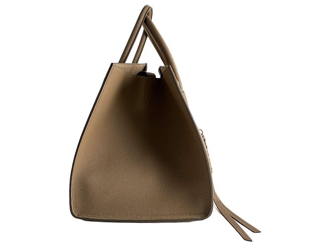 Céline Bolsa tote média em couro de bezerro drapeado Phanton bege - vista 2