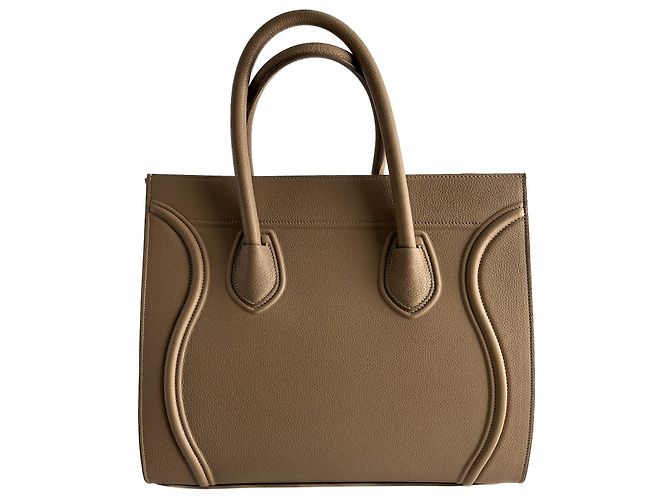 Céline Bolsa tote média em couro de bezerro drapeado Phanton bege - vista 3
