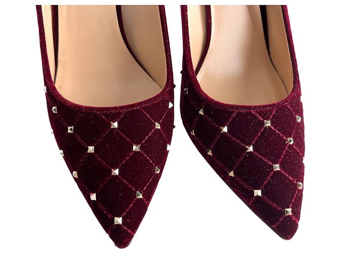 Valentino Garavani Décolleté in velluto Rockstud Spike 41.5 Borgogna Bordò - vista 10