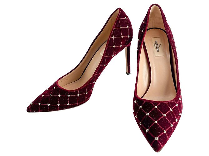 Valentino Garavani Décolleté in velluto Rockstud Spike 41.5 Borgogna Bordò - vista 2