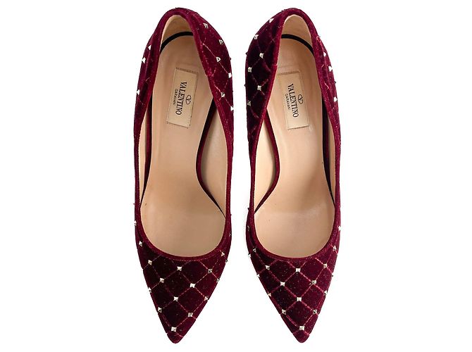 Valentino Garavani Décolleté in velluto Rockstud Spike 41.5 Borgogna Bordò - vista 3