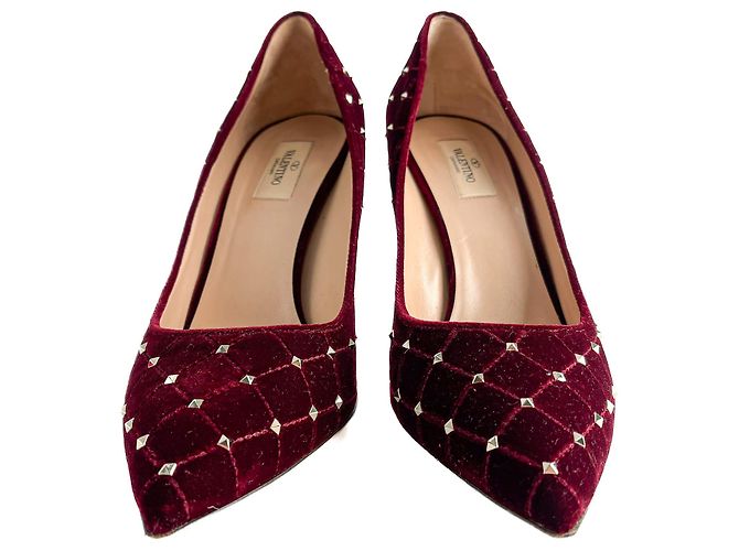Valentino Garavani Décolleté in velluto Rockstud Spike 41.5 Borgogna Bordò - vista 4