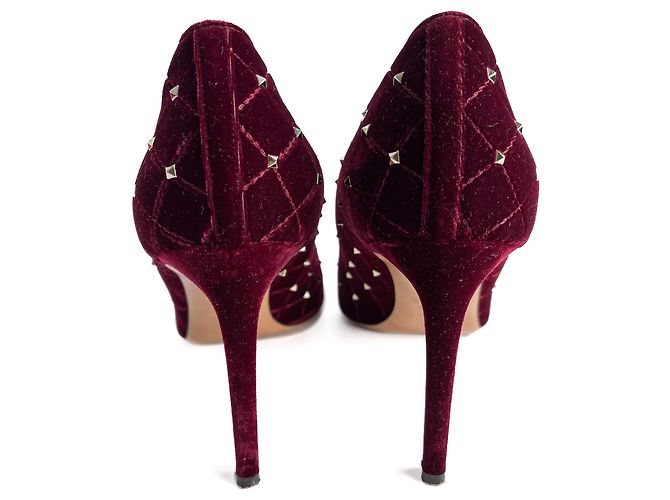 Valentino Garavani Décolleté in velluto Rockstud Spike 41.5 Borgogna Bordò - vista 5