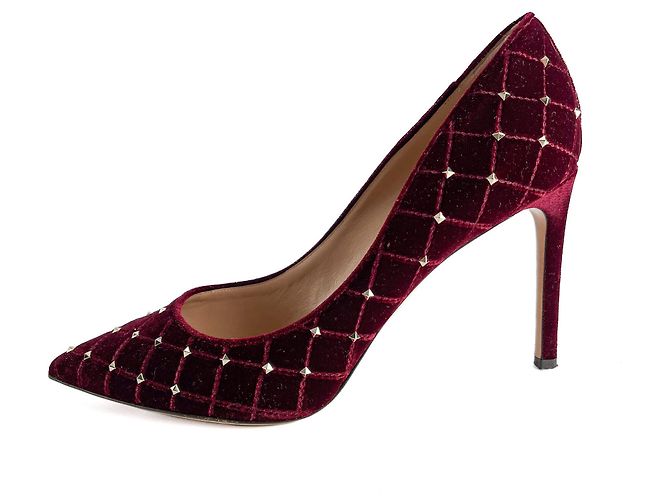 Valentino Garavani Décolleté in velluto Rockstud Spike 41.5 Borgogna Bordò - vista 6