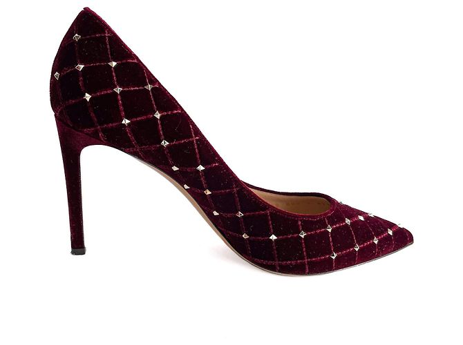 Valentino Garavani Décolleté in velluto Rockstud Spike 41.5 Borgogna Bordò - vista 7