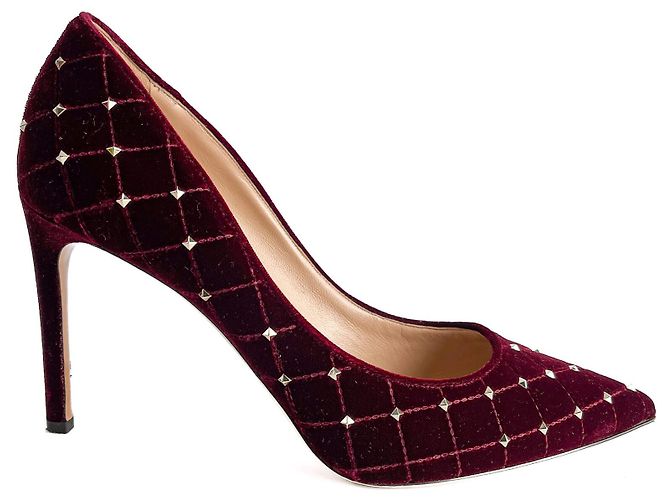 Valentino Garavani Décolleté in velluto Rockstud Spike 41.5 Borgogna Bordò - vista 9