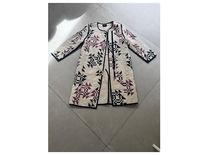 Abrigo Acolchado Isabel Marant con Estampado Geométrico Negro Beige Púrpura - vista 2