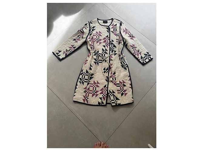 Abrigo Acolchado Isabel Marant con Estampado Geométrico Negro Beige Púrpura - vista 3