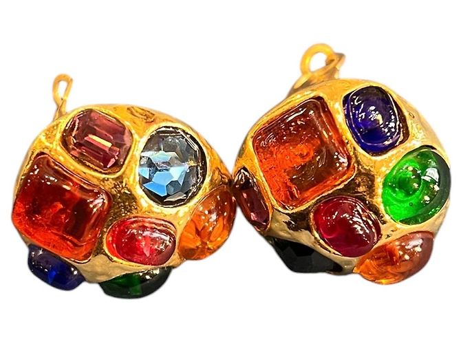 Pendientes Chanel bañados en oro con cabujón multicolor Gripoix Clip On - vista 4
