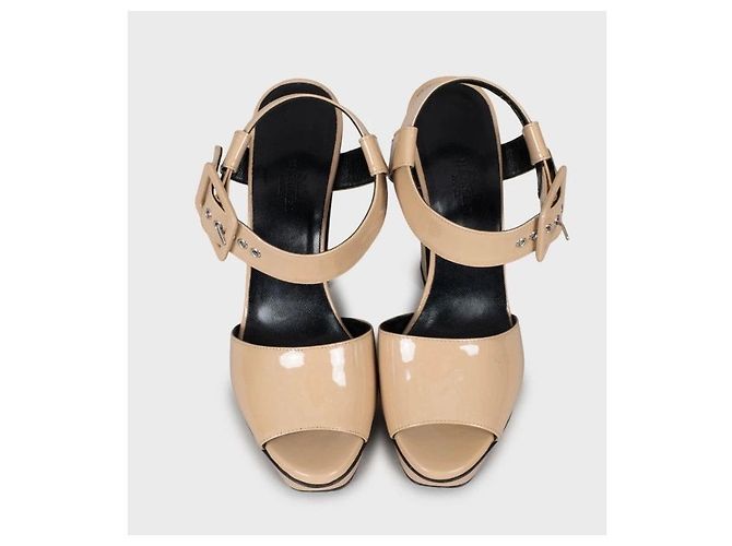 Beige lackleder Sandalen von Hermès Größe 37,5 gebraucht - Ansicht 2