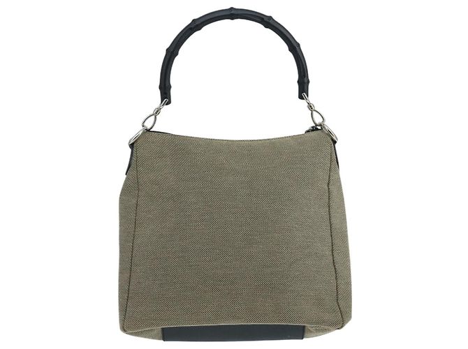 Gucci Vintage Bamboo Shoulder Canvas Beige - vista 2