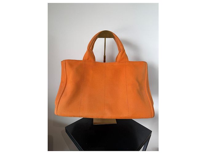 Borsa Tote Prada Canapa Arancione in Tela con Cristalli - vista 2