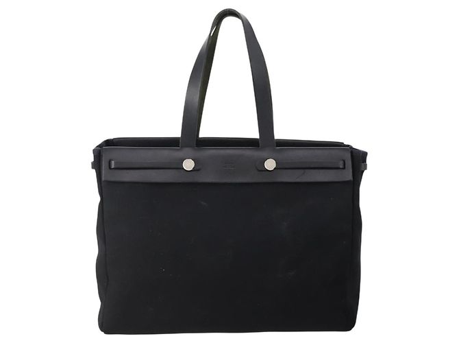 Hermès Herbag Cabas aus Stoff und Leder GM Schwarz - Ansicht 2
