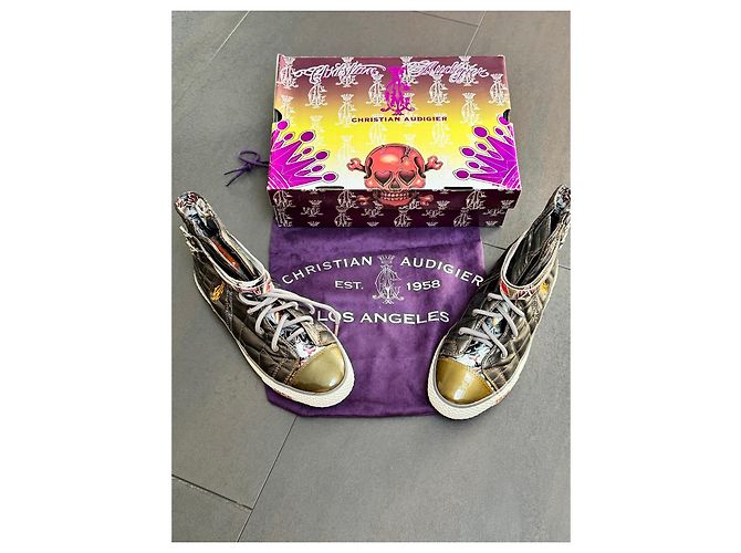 Autre Marque Sneaker alte da donna Christian Audigier con lacci e dettaglio trapuntato Grigio Metallico - vista 4